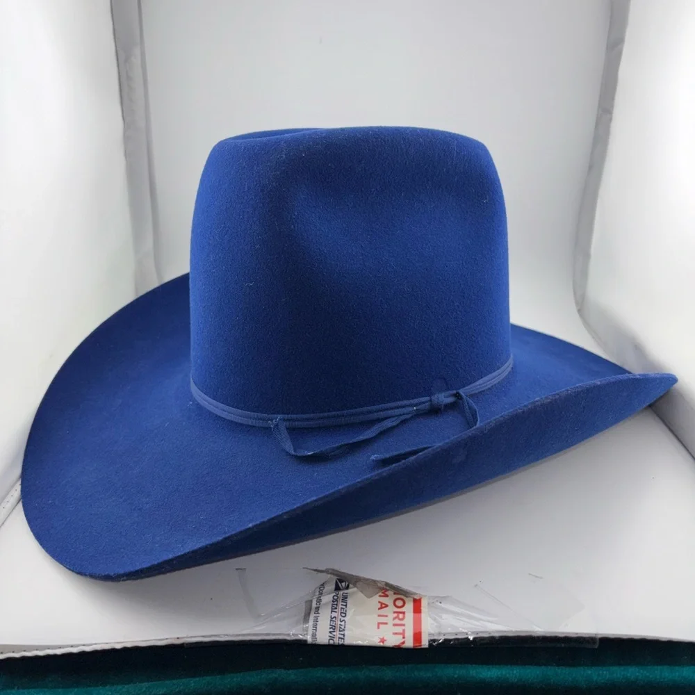 Vintage American Hat Makers Blue Cattleman Cowboy Hat Felt Size 6 7/8 - Picture 6 of 15